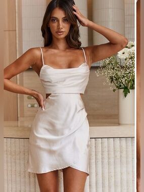 Selfie Leslie Cream Satin Mini Dress